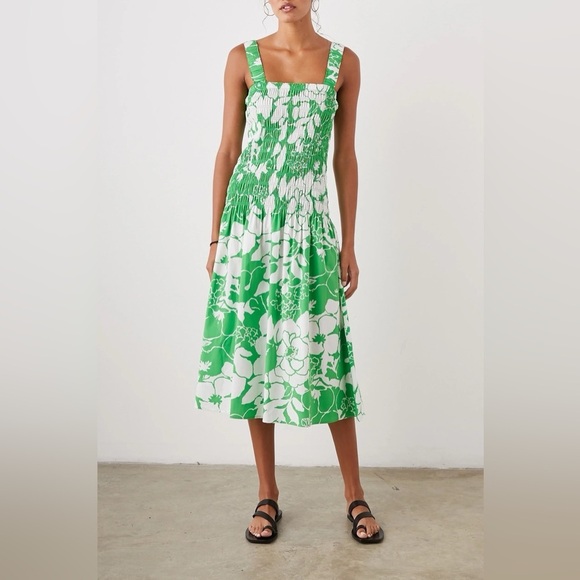 New! Rails Seville midi Dress in Lotus Green smocked floral nwot 33452 - Picture 6 of 16